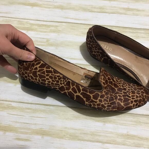 Fossil Calabash Giraffe Animal Print Leather Calf Hair Flats Loafers Size 9 - Picture 5 of 10